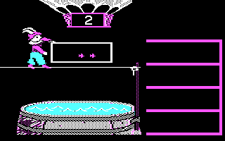 Math Rabbit (DOS) screenshot: Tightrope Game Start (CGA)