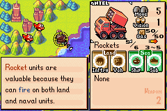 Advance Wars (Game Boy Advance) screenshot: Unit information screen lets you know the unit's movement rate on ideal terrain, sight range, weapon effectiveness, etc