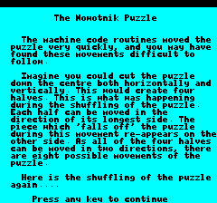 Nowotnik Puzzle (Oric) screenshot: Instructions part 2