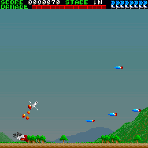 D-Return (Sharp X68000) screenshot: Gunned down by vicious helicopters