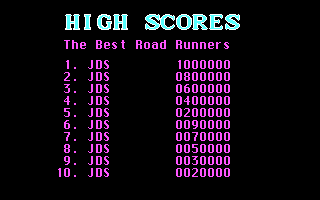 Road Runner (DOS) screenshot: High Scores (CGA)