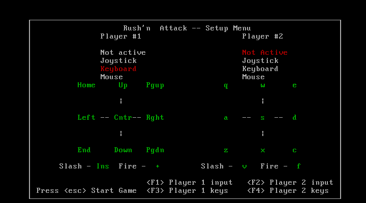 Rush'n Attack (DOS) screenshot: Setup Menu