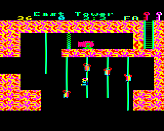 Citadel (BBC Micro) screenshot: Jumping between ropes while avoiding the creatures