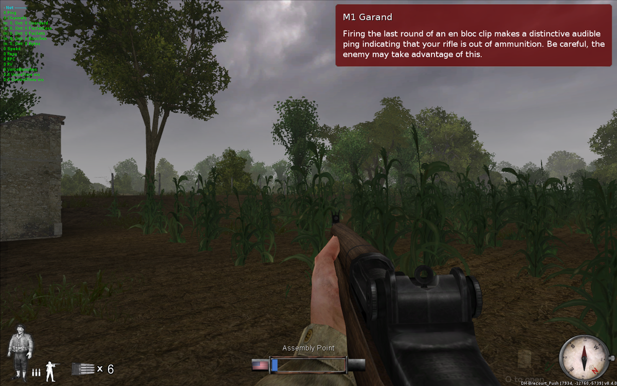 Darkest Hour: Europe '44-'45 (Windows) screenshot: You get a hint about the weapon you use. Ping!