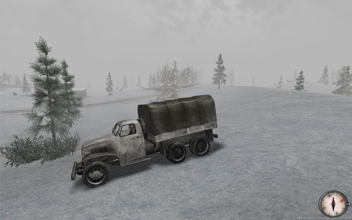 Darkest Hour: Europe '44-'45 (Windows) screenshot: Looking good, soldier! The transport is called by the players team to move infantry soldiers. You cannot exit the vehicle as a driver, so I hope you don't need to go to the outhouse.