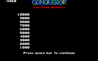 Conqueror (Amiga) screenshot: Hi scores