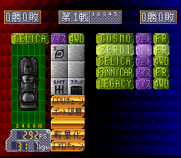 Zero4 Champ: RR-Z (SNES) screenshot: Car options in versus mode