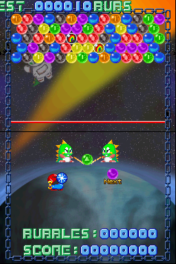 Bust-a-Move DS (Nintendo DS) screenshot: Match three bubbles of a color to remove them from the playing field.