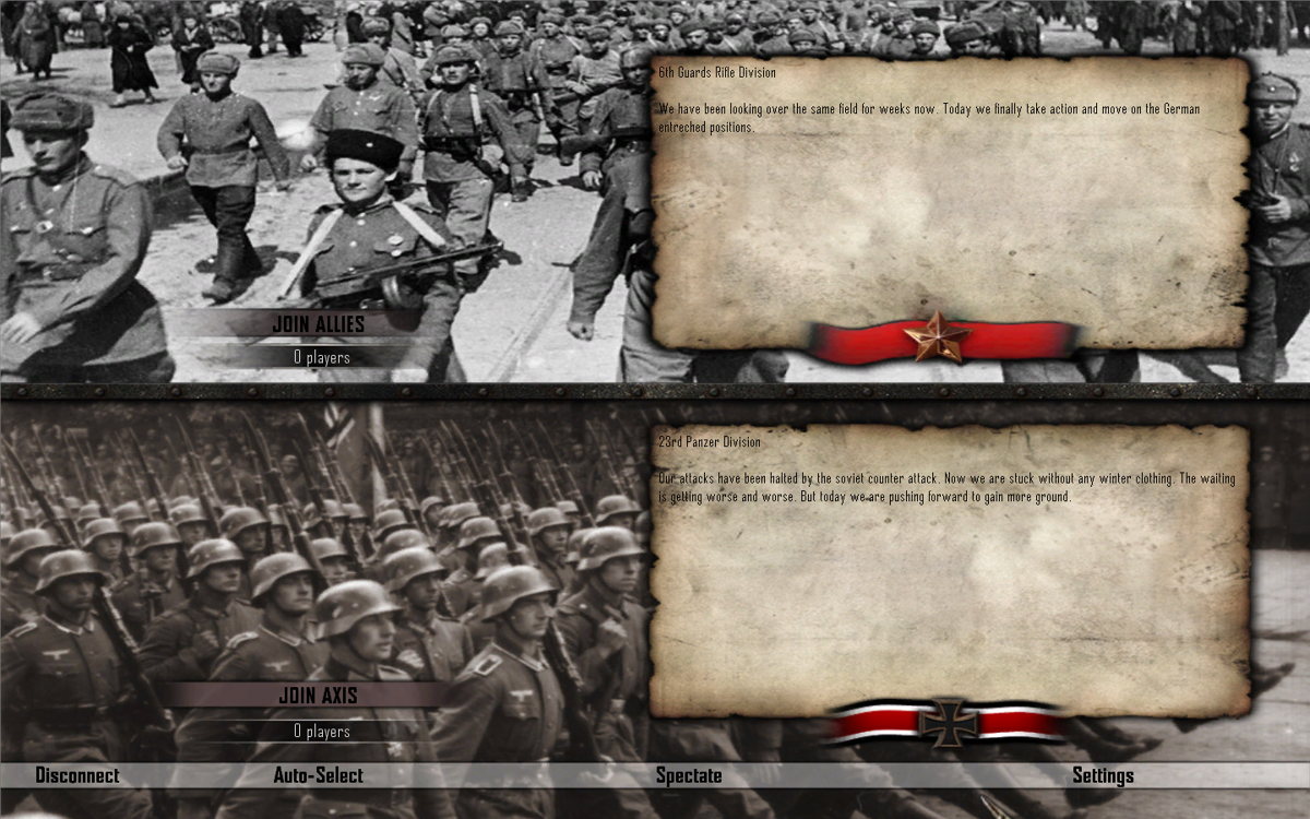 Darkest Hour: Europe '44-'45 (Windows) screenshot: Choosing sides - autoselect during online play drops you in the army with least players, here it is just random.
