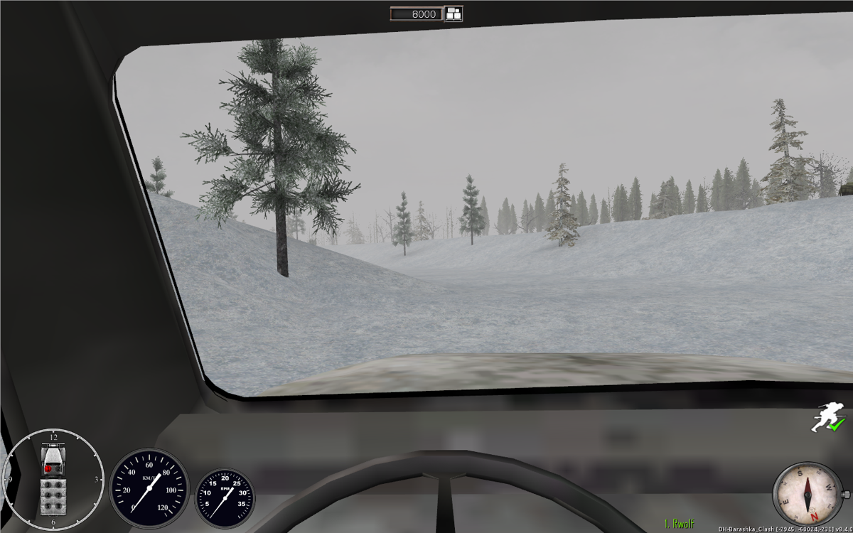 Darkest Hour: Europe '44-'45 (Windows) screenshot: The inside of the truck cabin. There are 7 free seats for a squad to use.