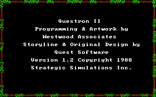 Questron II (DOS) screenshot: Version information 1.2 (EGA/Tandy)