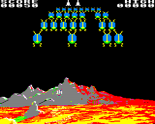 Attack on Alpha Centauri (BBC Micro) screenshot: I got hit and lost a life