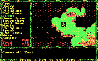 Questron II (DOS) screenshot: Command : East (CGA)