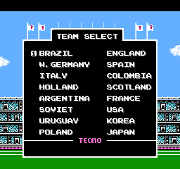 Tecmo World Cup Soccer (NES) screenshot: Team select