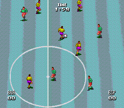 Tecmo World Cup Super Soccer (TurboGrafx CD) screenshot: Brazilians aren't used to play in snow...