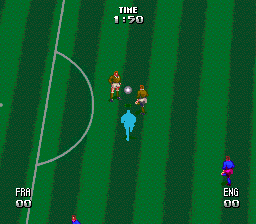 Tecmo World Cup Super Soccer (TurboGrafx CD) screenshot: Raining conditions