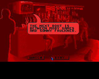 World Championship Boxing Manager (Acorn 32-bit) screenshot: Watch the fight or stay at the bar