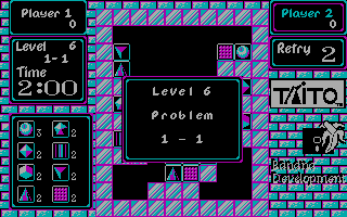 Puzznic (DOS) screenshot: Level 6-1 before start (CGA)