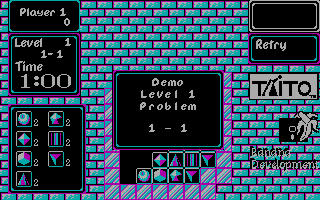 Puzznic (DOS) screenshot: Level 1-1 (Demo Mode) (CGA)