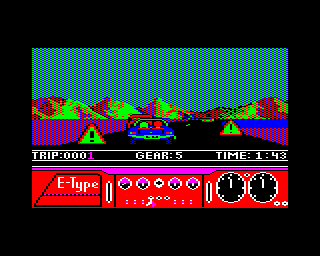 E-Type (BBC Micro) screenshot: Warning triangles give points