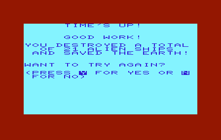 Invaders Addition (VIC-20) screenshot: Game finished