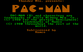 Pac-Man (PC Booter) screenshot: Title screen (by Thunder Mountain)
