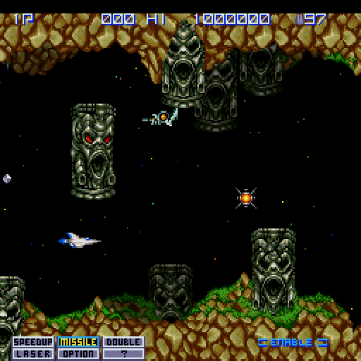 Nemesis '90 Kai (Sharp X68000) screenshot: Angry heads