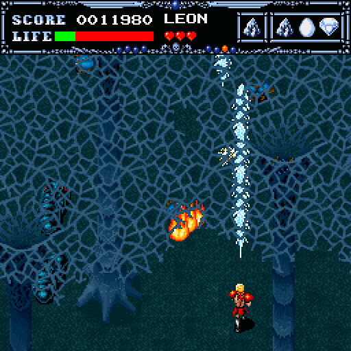 Undead Line (Sharp X68000) screenshot: Spider lair. Ice spell
