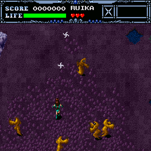 Undead Line (Sharp X68000) screenshot: Ninja girl among ghosts