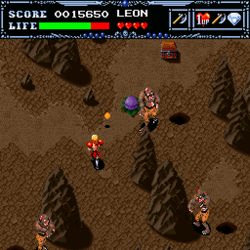 Undead Line (Sharp X68000) screenshot: Mountains. Hideous undead aren't afraid of fire