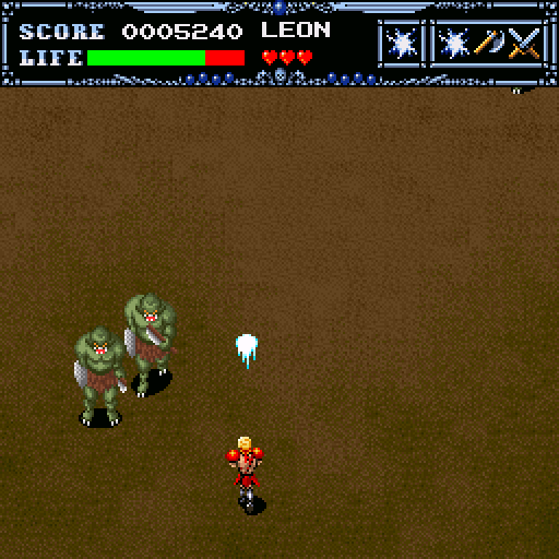 Undead Line (Sharp X68000) screenshot: Wilderness. Ferocious ogres. I got an energy attack