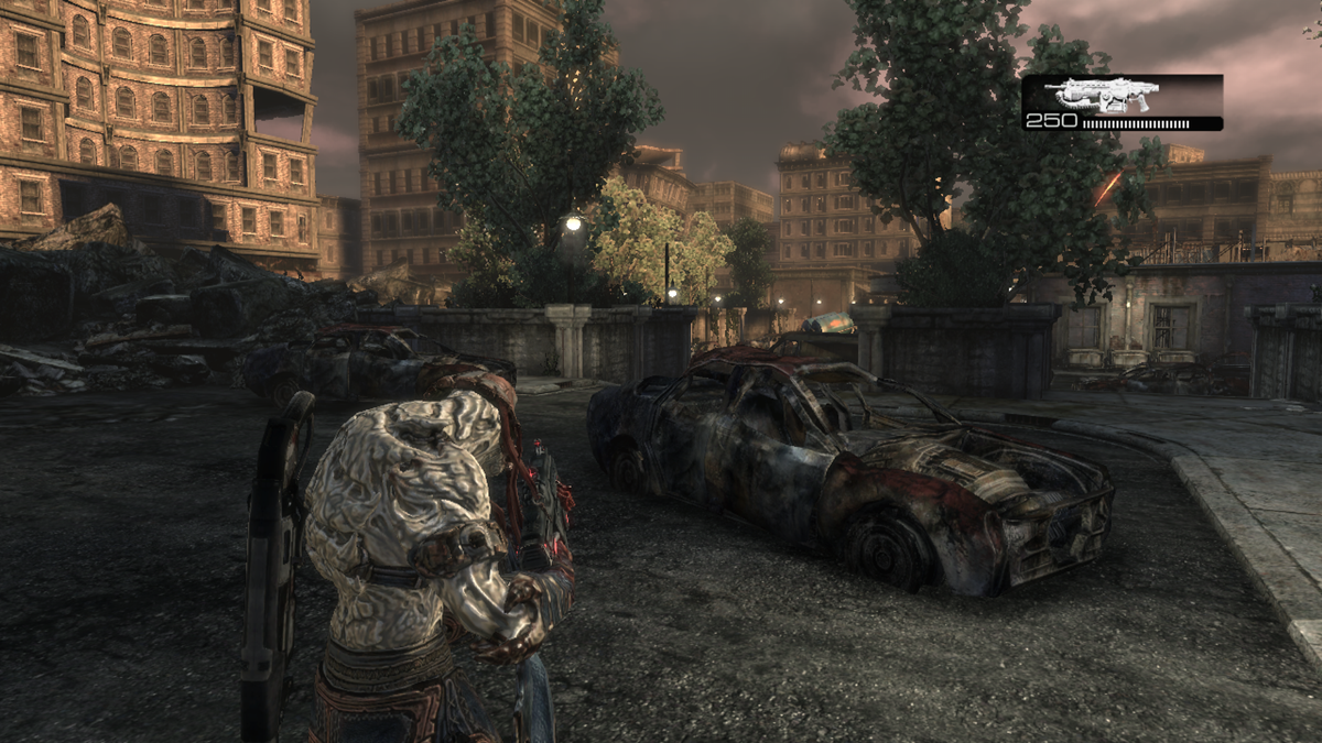 Gears of War 2: Combustible Multiplayer Map Pack (Xbox 360) screenshot: Fuel Station - On the edge of the map, looking inwards