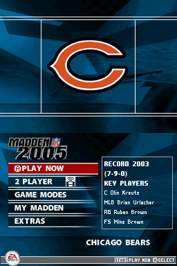 Madden NFL 2005 (Nintendo DS) screenshot: The Main Menu.