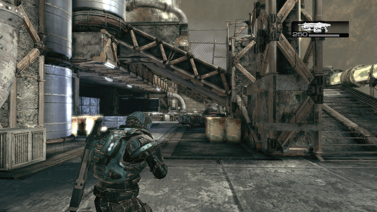 Gears of War 2: Combustible Multiplayer Map Pack (Xbox 360) screenshot: Gold Rush - The main battle area, ground floor
