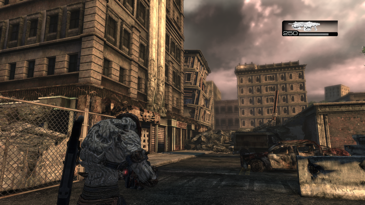 Gears of War 2: Combustible Multiplayer Map Pack (Xbox 360) screenshot: Fuel Station - Parts of the ruined city