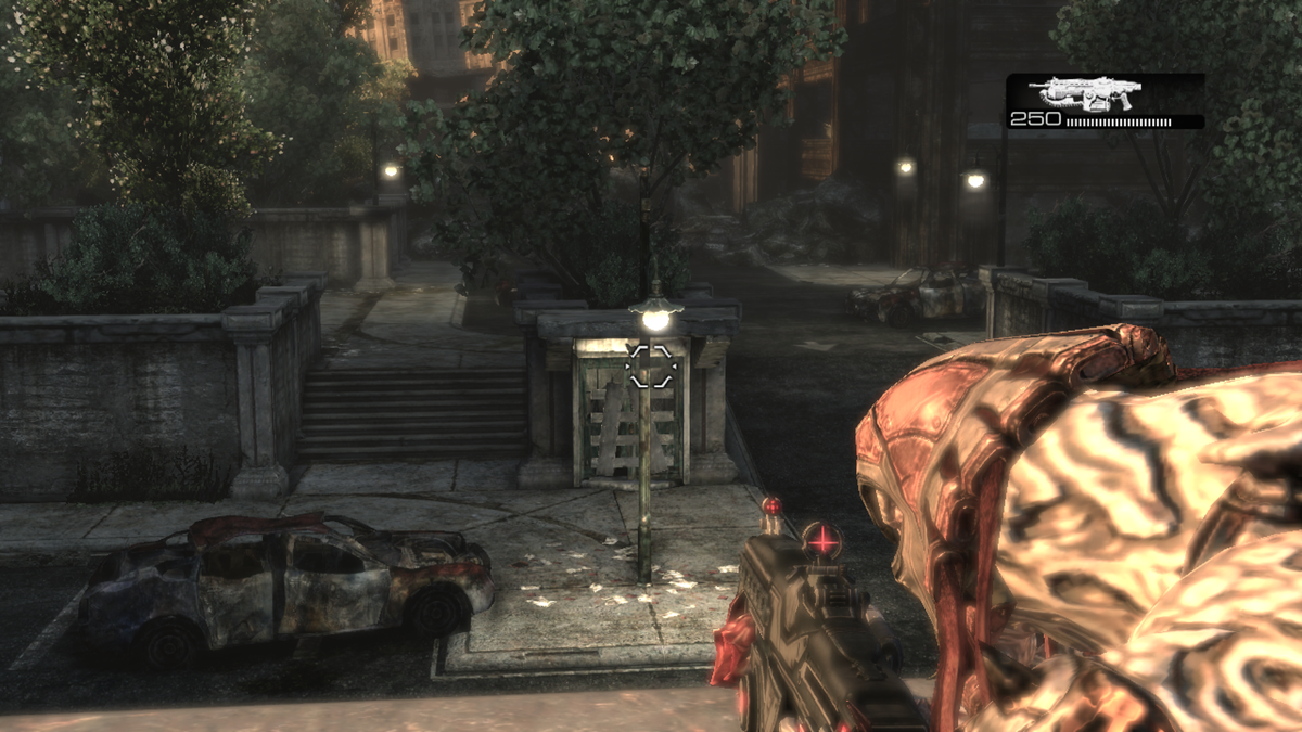 Gears of War 2: Combustible Multiplayer Map Pack (Xbox 360) screenshot: Fuel Station - Looking down onto a street