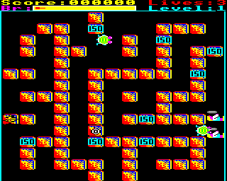 Rubble Trouble (BBC Micro) screenshot: Getting killed by a krackat