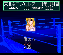 Wrestle Angels: Double Impact (TurboGrafx CD) screenshot: Conversation with a wrestler