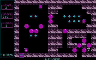 Bloxinies (DOS) screenshot: A bit of a push-maze to start the level...