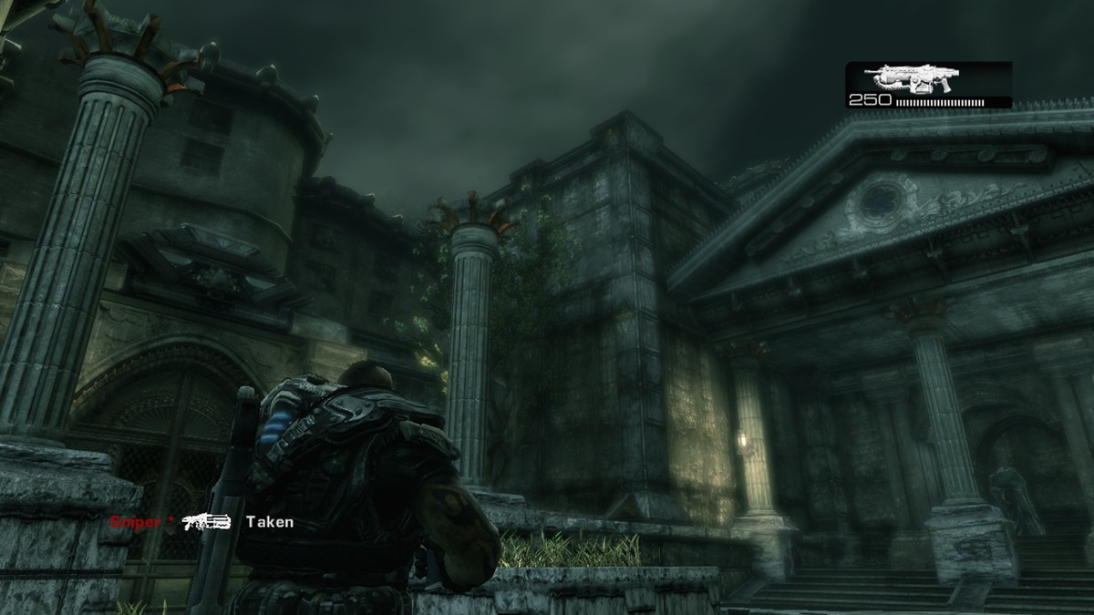Gears of War 2: Dark Corners Multiplayer Map Pack (Xbox 360) screenshot: Allfathers Garden - Old buildings near the memorial
