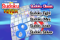 Sudoku Fever (Game Boy Advance) screenshot: Main Menu