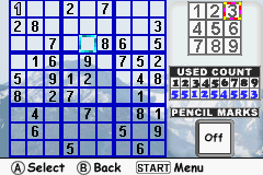 Sudoku Fever (Game Boy Advance) screenshot: Sudoku Classic