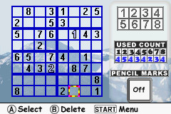 Sudoku Fever (Game Boy Advance) screenshot: Sudoku Eight