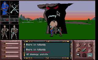 Drakkhen (Amiga) screenshot: A giant demonic dog's head appears from the ground!