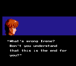 Ninja Gaiden III: The Ancient Ship of Doom (NES) screenshot: Opening cinematic, Irene is murdered by an assailant who resembles Ryu