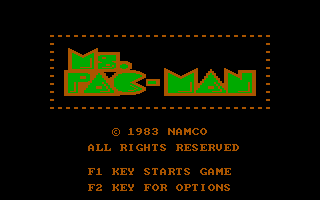 Ms. Pac-Man (PC Booter) screenshot: Title screen (by Namco, Thunder Mountain)