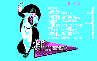 Strike Zone Baseball (DOS) screenshot: Top Pitchers (CGA)