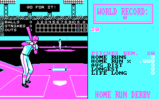 Strike Zone Baseball (DOS) screenshot: Start Home Run Derby (CGA)