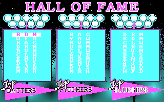 Strike Zone Baseball (DOS) screenshot: Hall of Fame (CGA)