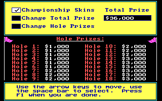 Jack Nicklaus' Greatest 18 Holes of Major Championship Golf (DOS) screenshot: Hole Prizes (EGA/Tandy/VGA)